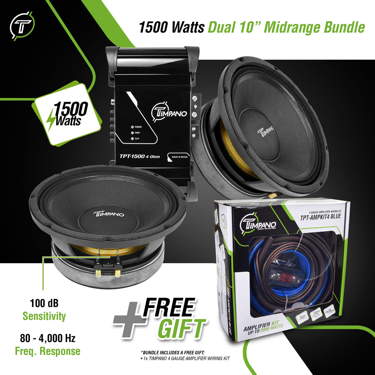 1500 Watts Dual 10" Midrange Bundle