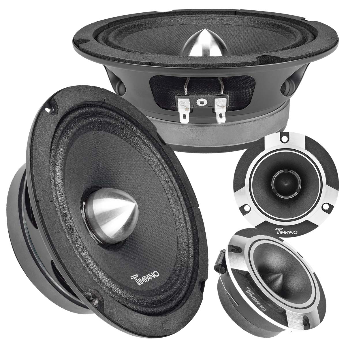 1600w PACKAGE 2x 6.5" Bullet Midrange + 2x Chrome Tweeters