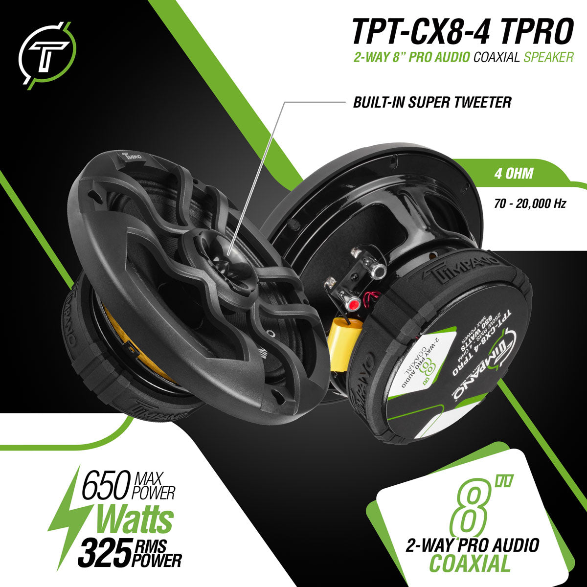 TPT-CX8-4 TPRO 8” PRO Audio 2-Way Car Coaxial Speaker – Timpano Audio