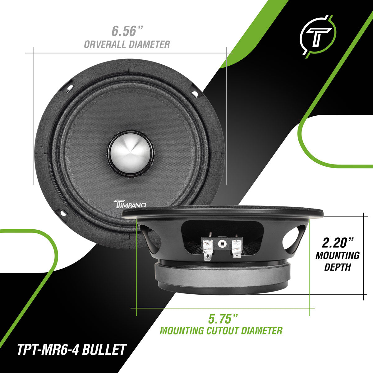 1600w PACKAGE 2x 6.5" Bullet Midrange + 2x Chrome Tweeters