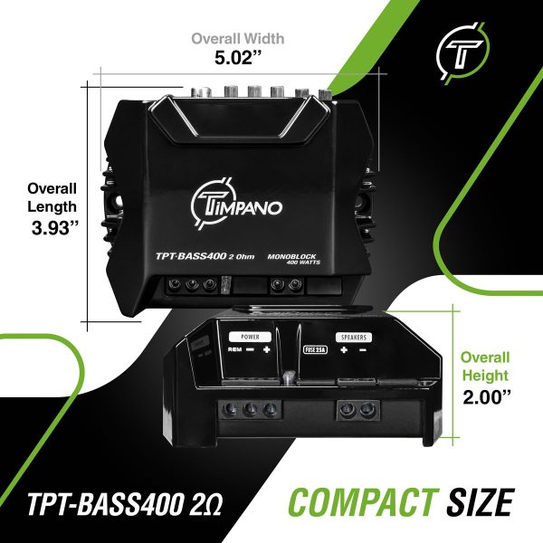 TPT-BASS400 - 2 Ohm - Dims Infographic